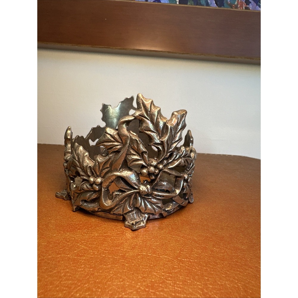 Christmas Vintage 2" Pewter Candle Holder LENOX KIRK STIEFF Holly‎ Holiday